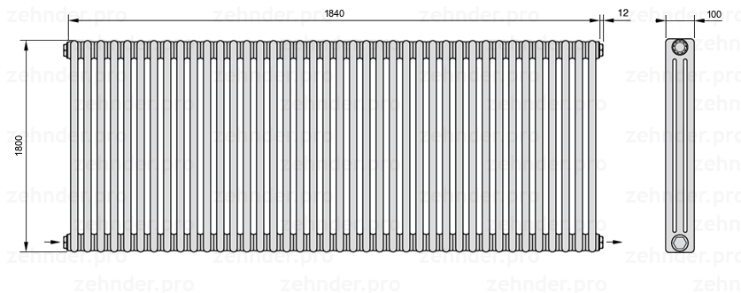 Схема (чертеж) Радиатор Zehnder Charleston 3180/40 №2670 Technoline TL